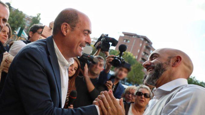 Nicola Zingaretti, Maurizio Martina e Vincenzo Bianconi a Gualdo Tadino