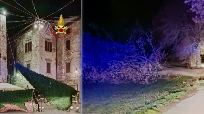 Gubbio: Vigili del Fuoco intervengono per alberi e addobbi Natalizi rovesciati dal vento