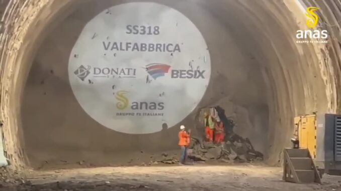 Completato lo scavo della galleria Casacastalda sulla SS318